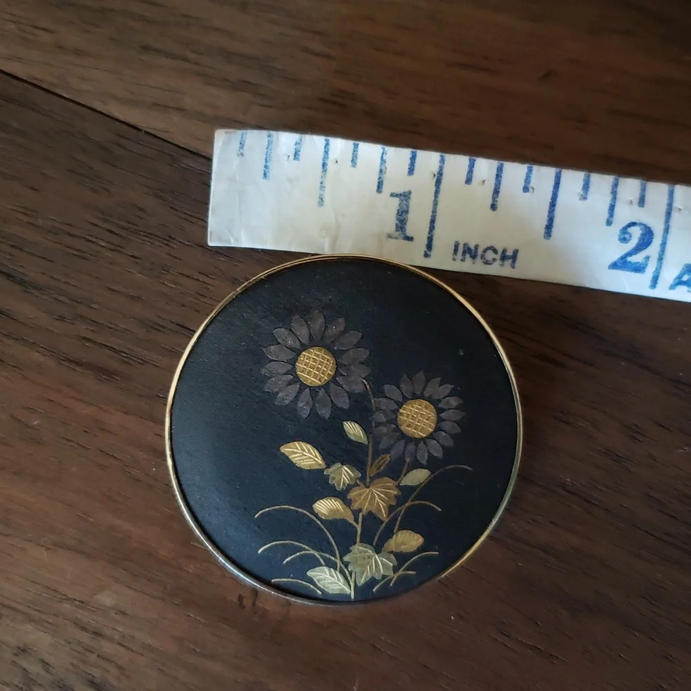 Vintage Damascene Amita Black and Gold Inlay Brooch Pin Pendant